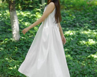 Vestido de lino y algodón, vestido de lino para mujer, vestido largo sin mangas, vestido de tirantes, vestido estilo swing, vestido bohemio, vestido de verano, ropa de talla grande F652