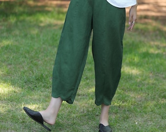 women pure linen pants, linen harem pants, summer casual pants, linen long trousers, loose high-waisted pants, plus size clothing F756