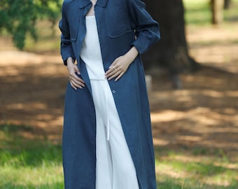 Women loose tops, linen jacket, casual linen coat, long sleeved coat, midi linen cardigan, spring linen shirts, plus size clothing F741