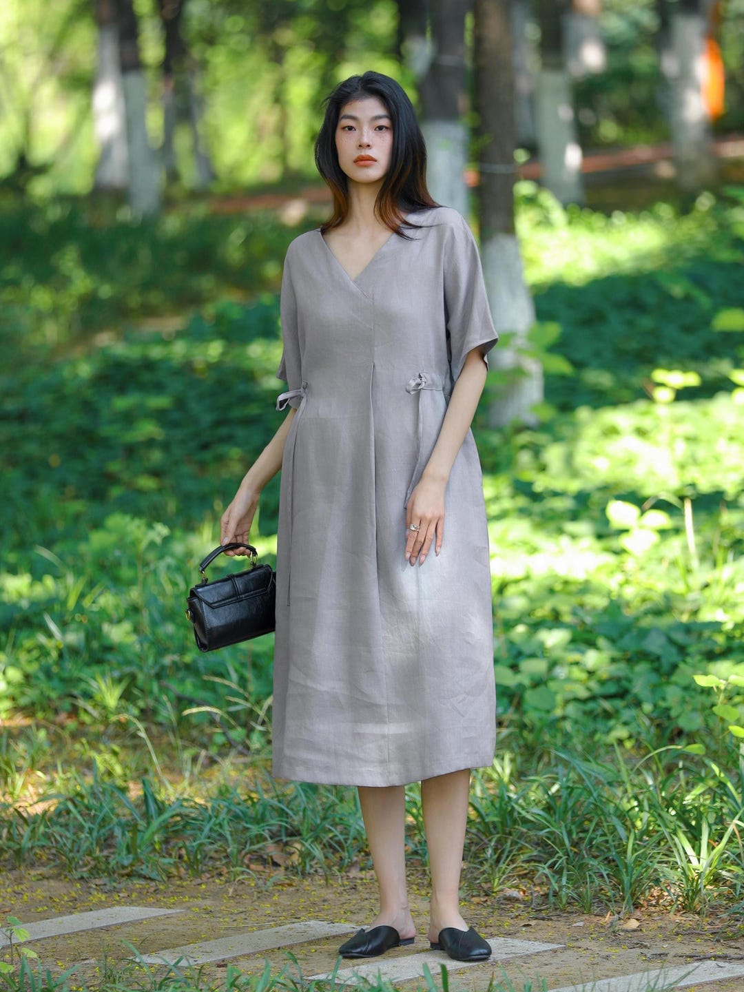 Summer Sophistication Linen Blend Unique Print Belted Pocket Shirt Mini Dress main image 1