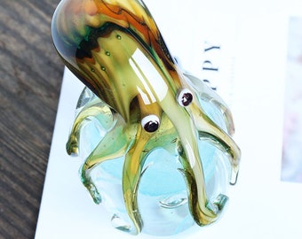 Handmade Glow Glass Jellyfish & Octopus Animal Wedding Art Glass Blown Table Ornament Crafts Home Figurine Gift