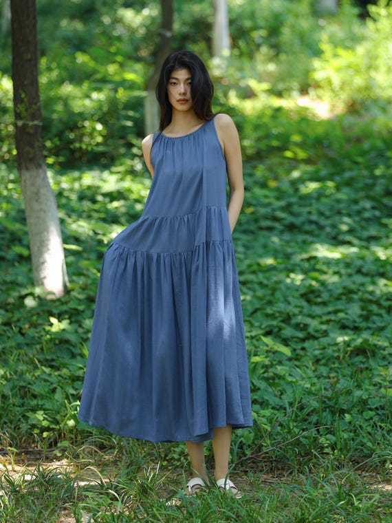 cotton tank swing dress Hombom Womens Dresses Spring Army Green Swing Dress Long Cotton Linen Flowy Tank Dress for Ladies Casual, Women's, Size: 2XL