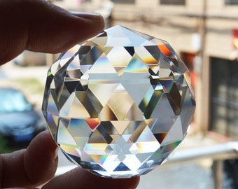 30% OFF！Clear Cut Crystal Sphere 40-80MM Faceted Gazing Ball Prisms Suncatcher Home Decor