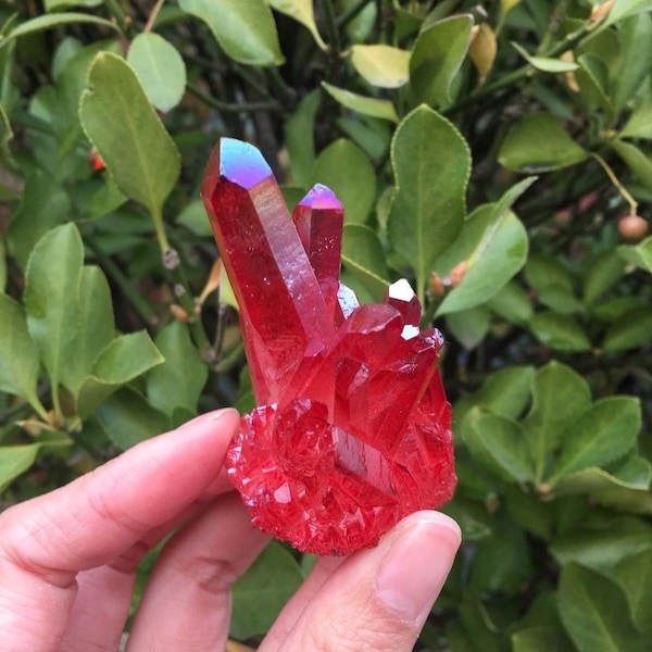 80g Rare beautiful red flame aura quartz crystal cluster specimen【Discount】