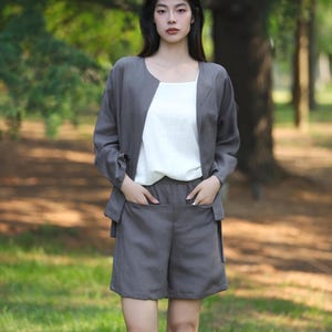 Pantalones cortos de lino de verano para mujer, pantalones cortos casuales sueltos, pantalones con bolsillos, pantalones cortos con cintura elástica, ropa de talla grande F748