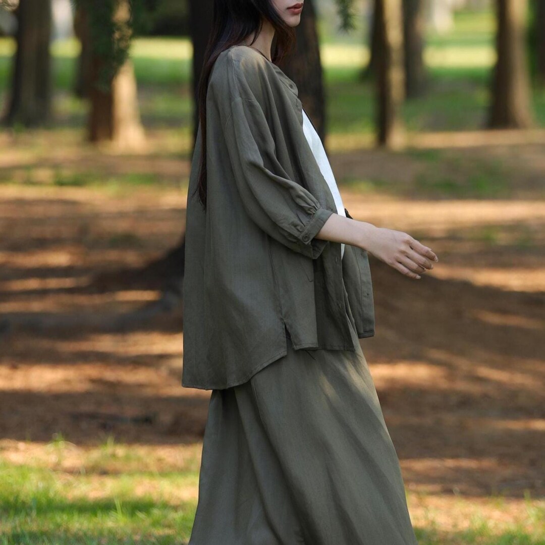 Spring Long Sleeve Linen Shirt, Women Linen Blouses, Button Down Tops ...
