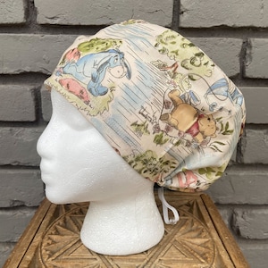Bear Cap, Pediatric Scrub Hat, Scrub Caps for Women, Scrub Hats, Euro Scrub Cap, Scrub Cap with Buttons, Scrub Hat with Toggle