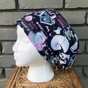 Nightmare Scrub Cap, Surgical Scrub Cap, Scrub Caps for Women, Scrub Hats, Euro Scrub Cap, Scrub Cap with Buttons, Scrub Hat with Toggle