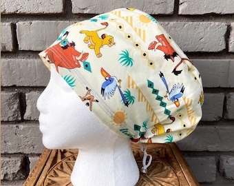 Lion Scrub Cap, Surgical Scrub Cap, Scrub Caps for Women, Scrub Hats, Euro Scrub Cap, Scrub Cap with Buttons, Scrub Hat with Toggle