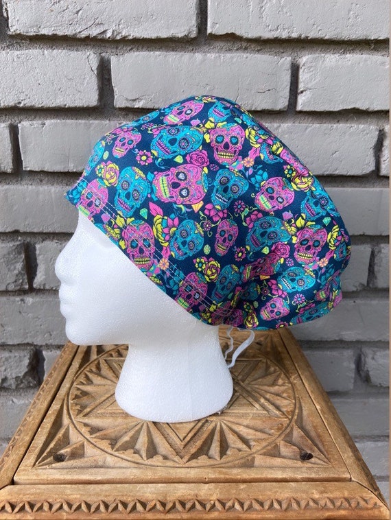 Halloween Scrub Cap, Day of the Dead, Sugar Skull, Surgical Scrub Cap, Scrub Caps for Women, Scrub Hats, Euro Pixie Toggle Hat