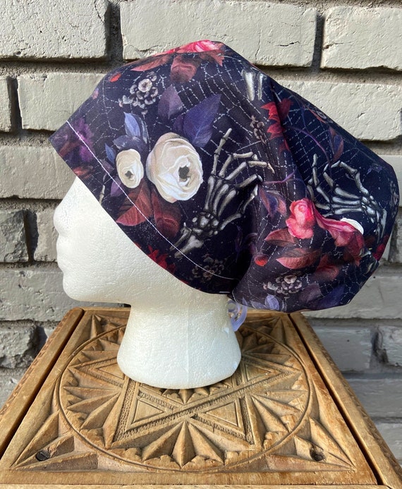 Floral Scrub Cap, Beautiful Bones Flower, Surgical Scrub Cap, Scrub Caps for Women, Scrub Hats, Euro Pixie Toggle Hat