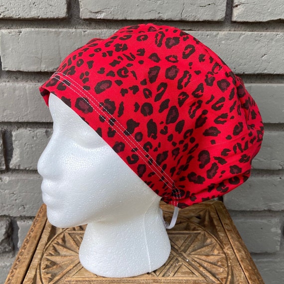 Cheetah Print Scrub Cap, Surgical Scrub Cap, Scrub Cap for Woman, Scrub Hats, Euro Scrub Cap for Woman with Toggle