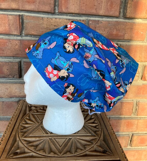 Lilo and Stitch Print Surgical Scrub Cap -Handmade- Euro Pixie Toggle Hat