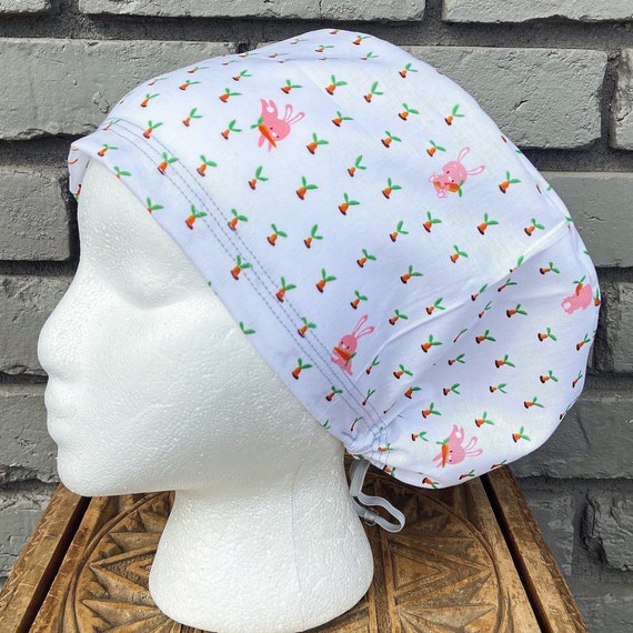 Easter Scrub Cap, Bunny, Rabbit Scrub Hat, Surgical Scrub Cap, Scrub Cap for Woman, Scrub Hats, Euro Scrub Cap for Woman with Toggle,