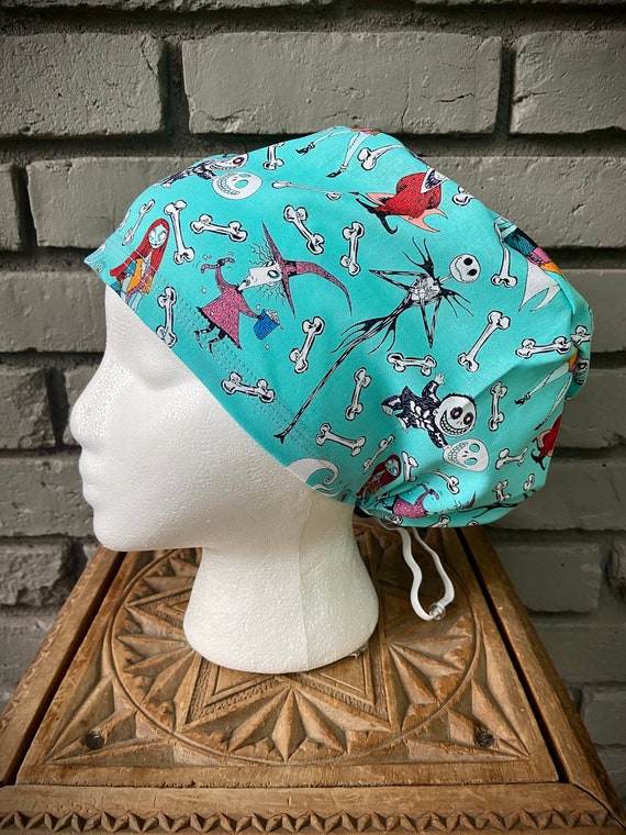 Nightmare Before Christmas Scrub Cap, Surgical Scrub Cap, Scrub Cap for Woman, Scrub Hats, Euro Scrub Cap for Woman with Toggle, Inspired