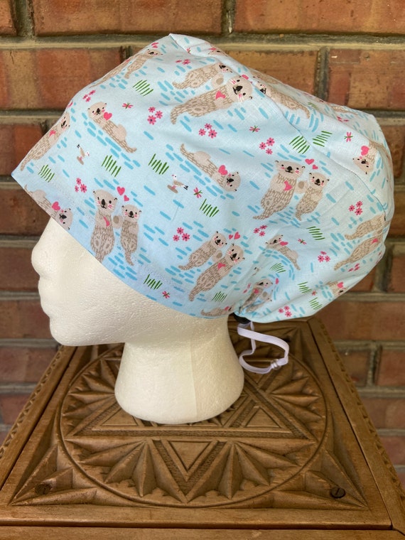Adorable Sea Otter Print - Surgical Scrub Cap -Handmade- Euro Pixie Toggle Scrub Hat