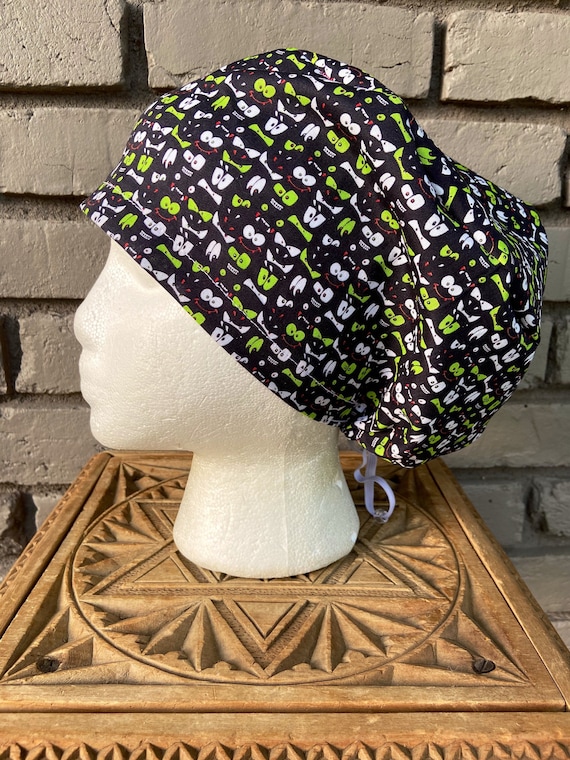 Halloween Scary Eyes Print - Surgical Scrub Cap -Handmade- Euro Toggle Hat