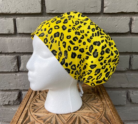 Cheetah Print Scrub Cap, Surgical Scrub Cap, Scrub Cap for Woman, Scrub Hats, Euro Scrub Cap for Woman with Toggle