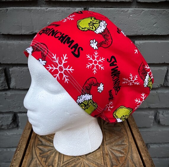 Christmas Scrub Cap, Surgical Scrub Cap, Scrub Caps for Women, Scrub Hats, Euro Scrub Cap, Scrub Cap with Buttons, Scrub Hat with Toggle