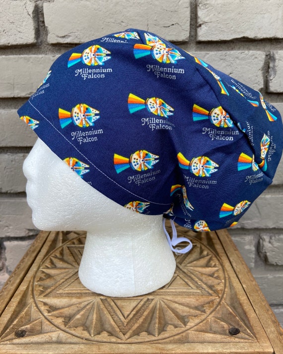 Star Wars Retro Millennium Falcon - Surgical Scrub Cap -Handmade- Euro Pixie Toggle