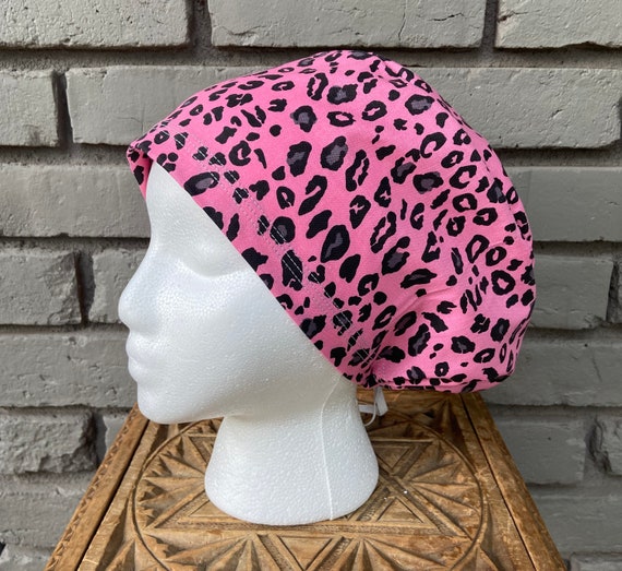 Cheetah Print Scrub Cap, Surgical Scrub Cap, Scrub Caps for Women, Scrub Hats, Euro Scrub Cap, Scrub Cap with Buttons, Scrub Hat with Toggle