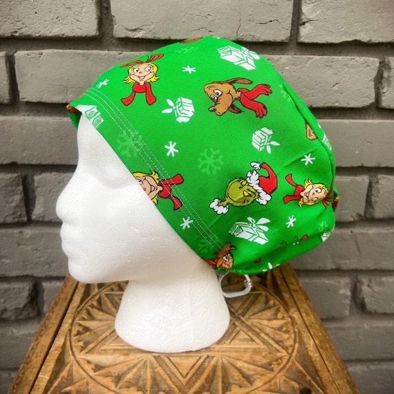 Christmas Scrub Cap, Surgical Scrub Cap, Scrub Caps for Women, Scrub Hats, Euro Scrub Cap, Scrub Cap with Buttons, Scrub Hat with Toggle