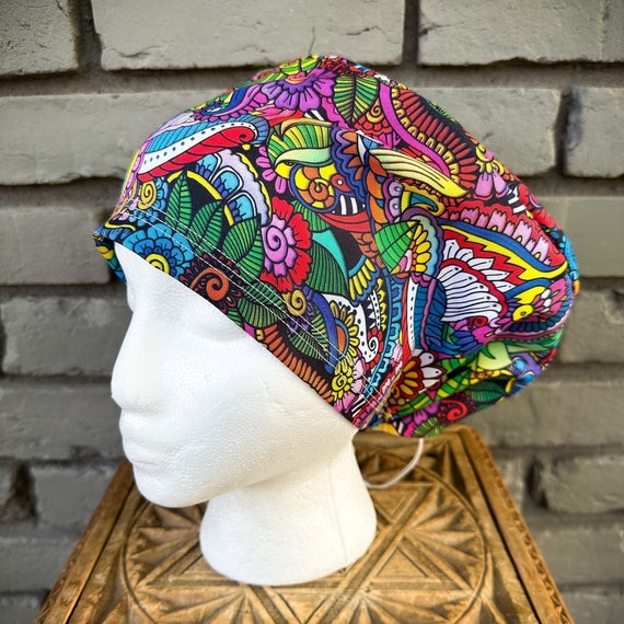 Rainbow Scrub Cap, Zen Tangle, Surgical Scrub Cap, Scrub Caps for Women, Scrub Hats, Euro Scrub Cap, Scrub Cap, Scrub Hat with Toggle