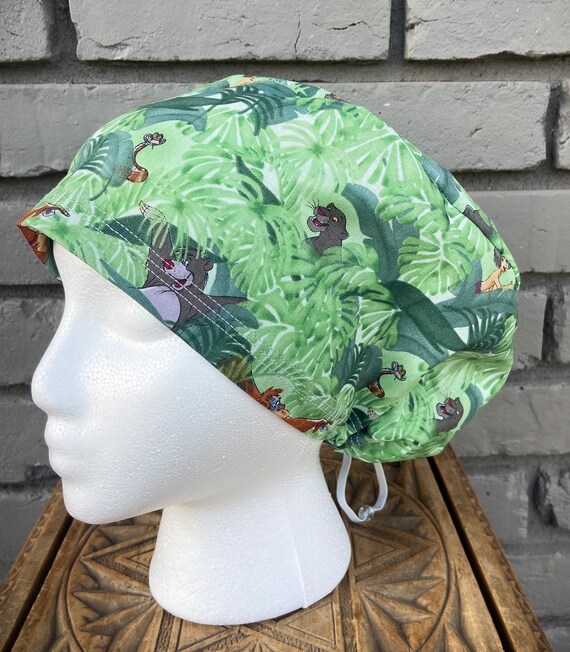 Jungle Scrub Hat, Surgical Scrub Cap, Scrub Caps for Women, Scrub Hats, Euro Scrub Cap, Scrub Cap with Buttons, Scrub Hat with Toggle
