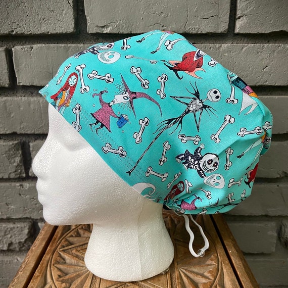Nightmare Scrub Cap, Surgical Scrub Cap, Scrub Caps for Women, Scrub Hats, Euro Scrub Cap, Scrub Cap with Buttons, Scrub Hat with Toggle