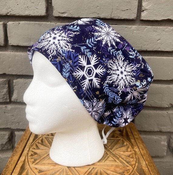 Snowflake Scrub Cap, Winter Scrub Cap, Surgical Scrub Cap, Scrub Caps for Women, Scrub Hats, Euro Pixie Toggle Hat