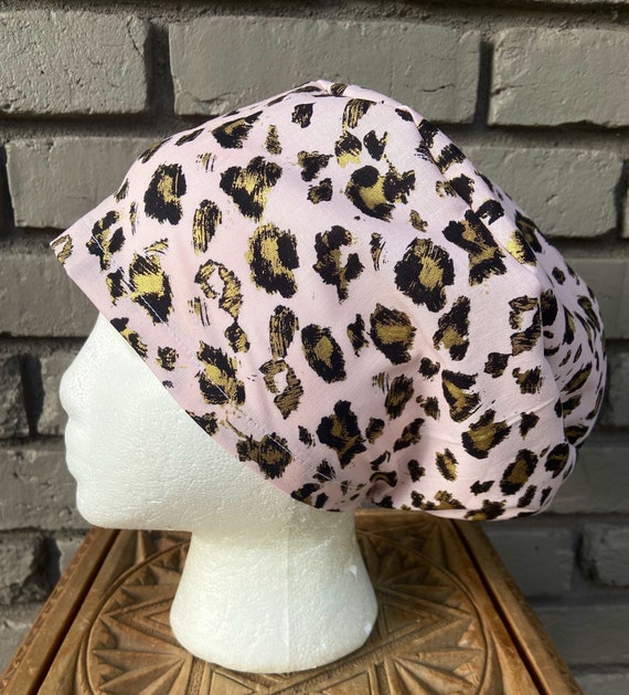 Cheetah Print Scrub Cap, Surgical Scrub Cap, Scrub Cap for Woman, Scrub Hats, Euro Scrub Cap for Woman with Toggle