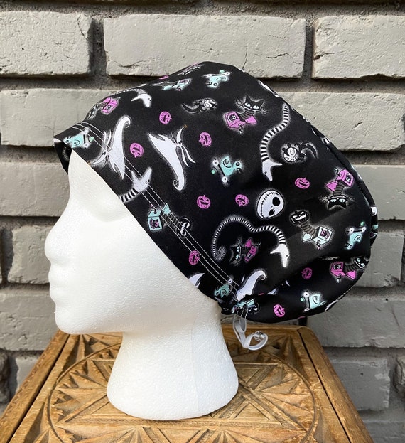 Nightmare Before Christmas Scrub Cap, Surgical Scrub Cap, Scrub Cap for Woman, Scrub Hats, Euro Scrub Cap for Woman with Toggle, Halloween