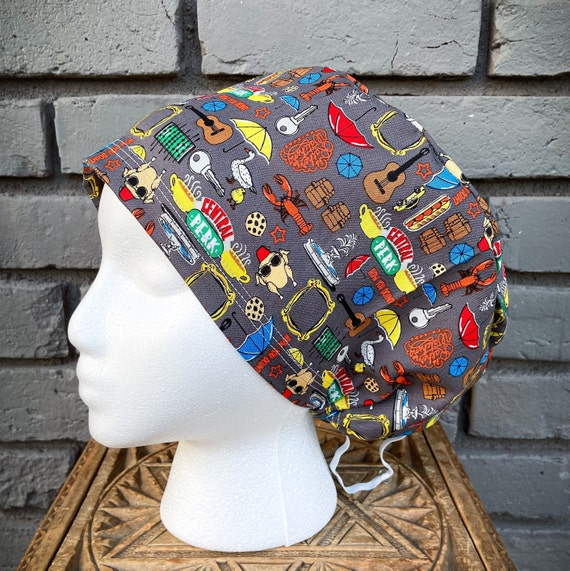 Friend Scrub Cap, Surgical Scrub Cap, Scrub Caps for Women, Scrub Hats, Euro Scrub Cap, Scrub Cap with Buttons, Scrub Hat with Toggle
