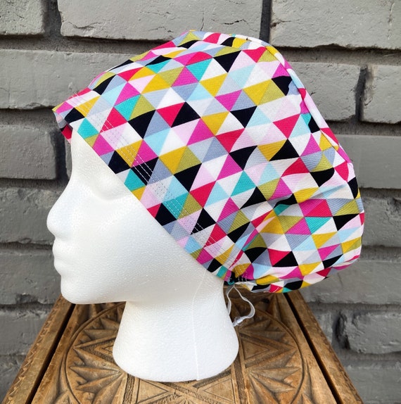 Colorful Scrub Cap, Surgical Scrub Cap, Scrub Cap for Woman, Scrub Hats, Euro Scrub Cap for Woman with Toggle, Geometric