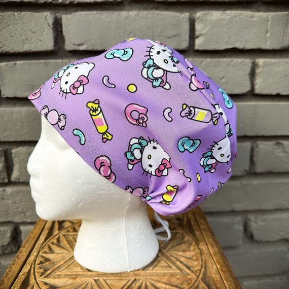 Kitty Scrub Cap, Cat Scrub Cap, Kitty Fabric, Surgical Scrub Cap, Scrub Caps for Women, Scrub Hats, Euro Scrub Hat, Adjustable Scrub Cap