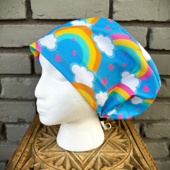 Rainbow Scrub Cap, Surgical Scrub Cap, Scrub Caps for Women, Scrub Hats, Euro Scrub Cap, Scrub Cap with Buttons, Scrub Hat with Toggle