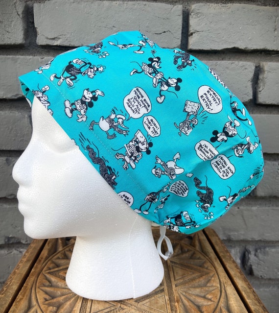 Mouse Scrub Hat, Surgical Scrub Cap, Scrub Caps for Women, Scrub Hats, Euro Scrub Cap, Scrub Cap with Buttons, Scrub Hat with Toggle