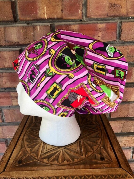 Halloween Monster House Print - Surgical Scrub Cap -Handmade- Euro Pixie Toggle Hat
