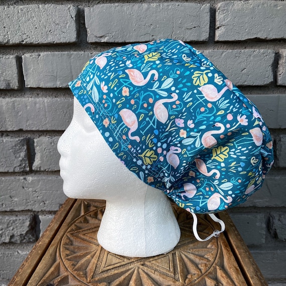 Flamingo Scrub Cap, Surgical Scrub Cap, Scrub Caps for Women, Scrub Hats, Euro Scrub Cap, Adjustable Scrub Hat