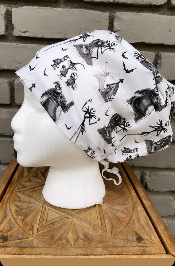 Nightmare Before Christmas Scrub Cap, Surgical Scrub Cap, Scrub Cap for Woman, Scrub Hats, Euro Scrub Cap for Woman with Toggle, Inspired