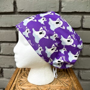 Halloween Scrub Cap, Surgical Scrub Cap, Scrub Caps for Women, Scrub Hats, Euro Scrub Cap, Ghost Scrub Cap, Scrub Hat with Toggle