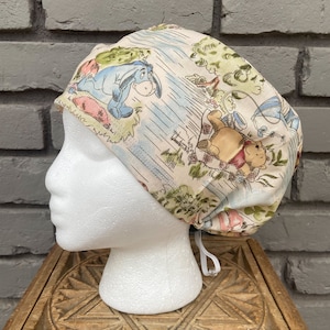 Bear Cap, Pediatric Scrub Hat, Scrub Caps for Women, Scrub Hats, Euro Scrub Cap, Scrub Cap with Buttons, Scrub Hat with Toggle