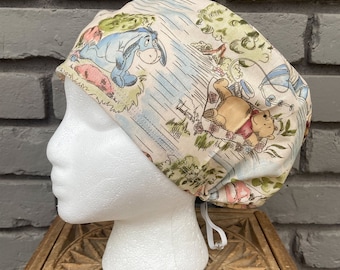 Bear Cap, Pediatric Scrub Hat, Scrub Caps for Women, Scrub Hats, Euro Scrub Cap, Scrub Cap with Buttons, Scrub Hat with Toggle