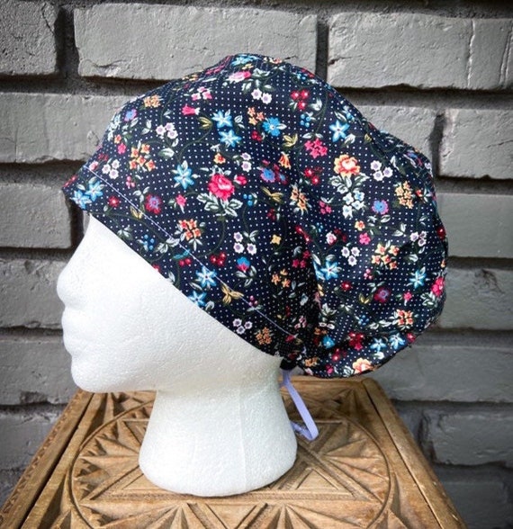 Floral Scrub Caps, Polka Dot, Surgical Scrub Cap, Scrub Cap for Woman, Scrub Hats, Euro Scrub Cap for Woman with Toggle