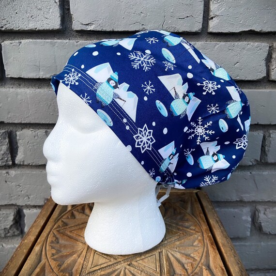 Winter Scrub Cap, Penguin Scrub Cap , Surgical Scrub Cap, Scrub Caps for Women, Scrub Hats, Euro Pixie Toggle Hat