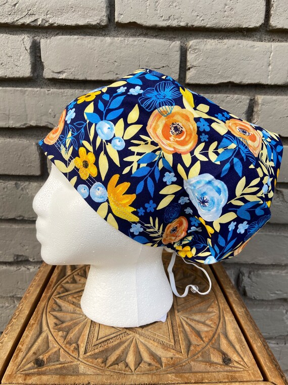 Floral Scrub Caps, Surgical Scrub Cap, Scrub Cap for Woman, Scrub Hats, Euro Scrub Cap for Woman with Toggle
