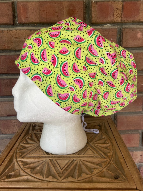 Watermelon Print - Surgical Scrub Cap -Handmade- Euro Pixie Toggle Scrub Hat