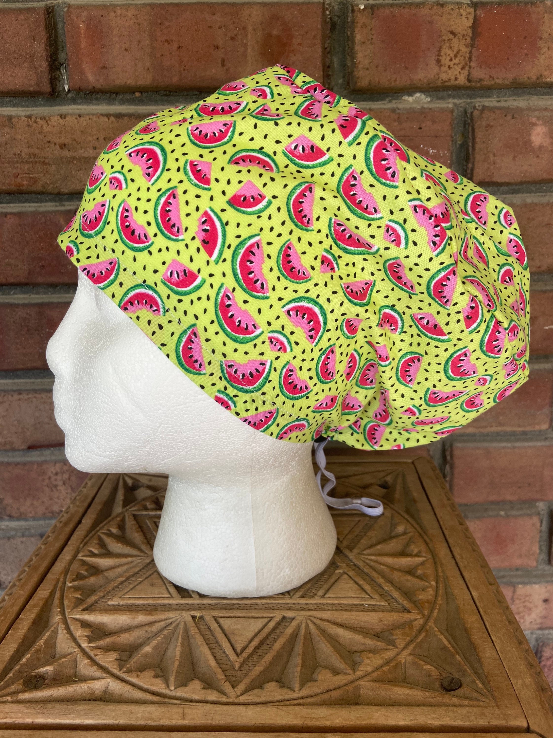Watermelon Print Surgical Scrub Cap Handmade Euro Pixie Toggle