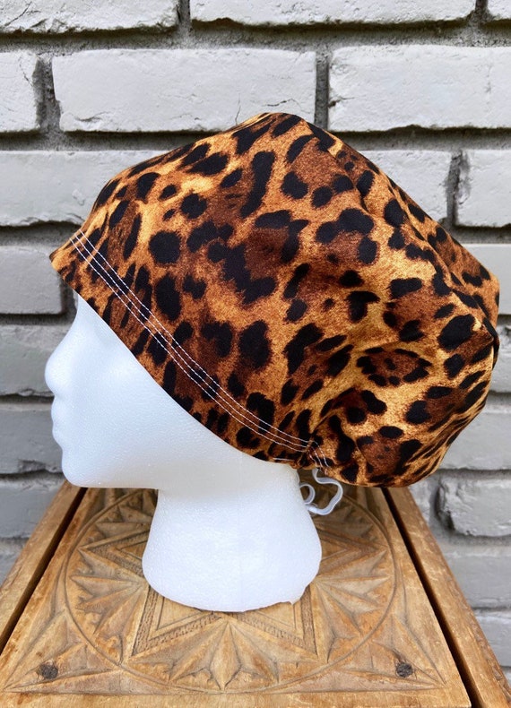 Cheetah Print Scrub Cap, Surgical Scrub Cap, Scrub Cap for Woman, Scrub Hats, Euro Scrub Cap for Woman with Toggle