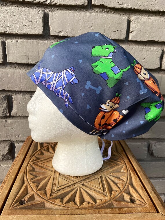 Halloween Scrub Cap, Surgical Scrub Cap, Scrub Cap for Woman, Scrub Hats, Euro Scrub Cap for Woman with Toggle, Dog